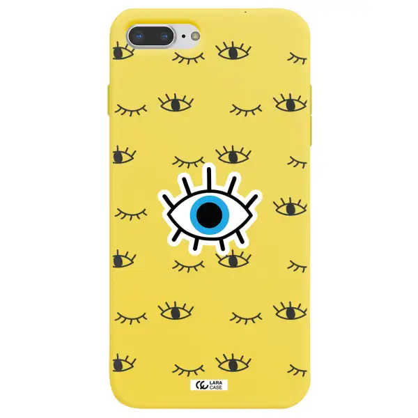 a blue eye with black eyeballs and eyelashes Apple iPhone 8 plus Silicone canary yellow Case