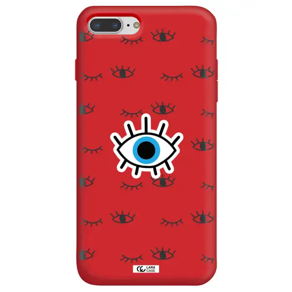 a blue eye with black eyeballs and eyelashes Apple iPhone 8 plus Silicone Imperial Red Case