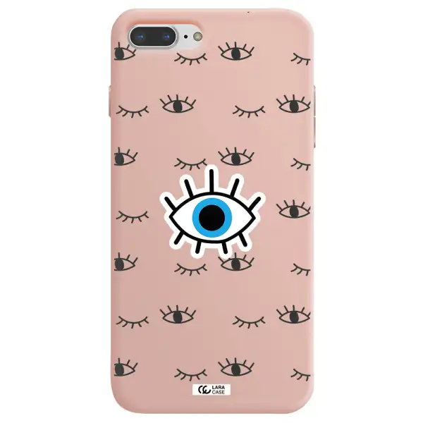 a blue eye with black eyeballs and eyelashes Apple iPhone 8 plus Silicone pastel pink Case