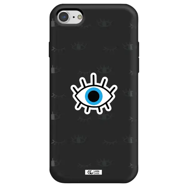 a blue eye with black eyeballs and eyelashes Apple iPhone 8 Silicone black Case