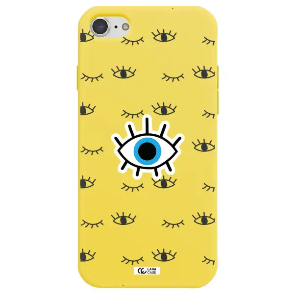a blue eye with black eyeballs and eyelashes Apple iPhone 8 Silicone canary yellow Case