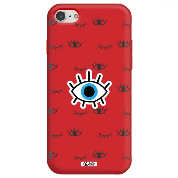 a blue eye with black eyeballs and eyelashes Apple iPhone 8 Silicone Imperial Red Case