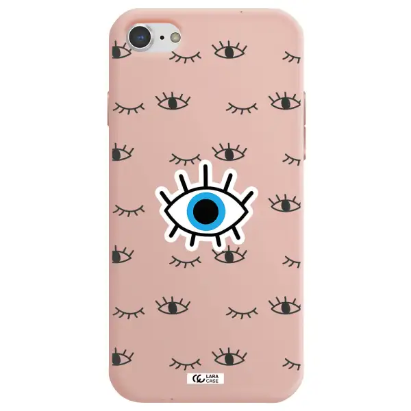 a blue eye with black eyeballs and eyelashes Apple iPhone 8 Silicone pastel pink Case