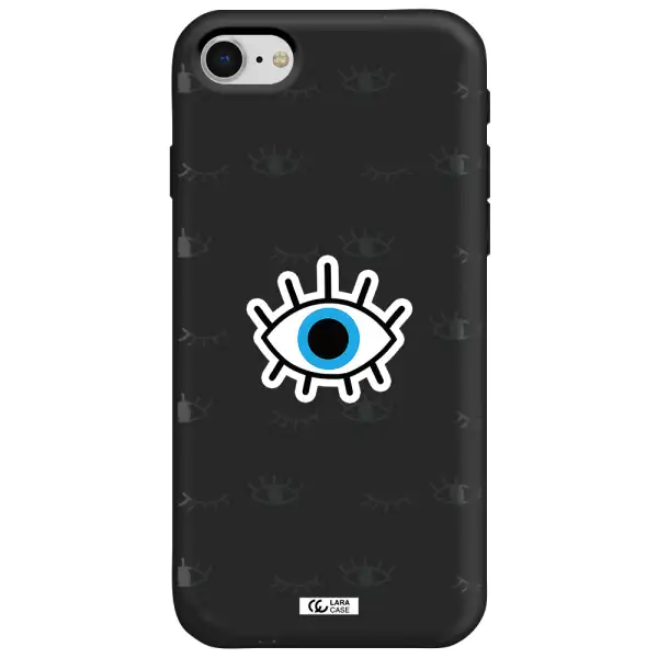 a blue eye with black eyeballs and eyelashes Apple iPhone se 2020 Silicone black Case