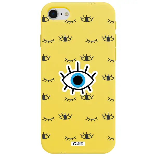 a blue eye with black eyeballs and eyelashes Apple iPhone se 2020 Silicone canary yellow Case