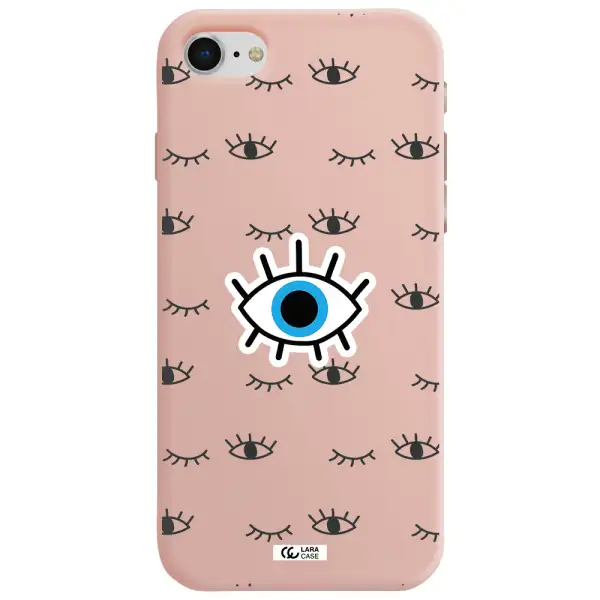 a blue eye with black eyeballs and eyelashes Apple iPhone se 2020 Silicone pastel pink Case