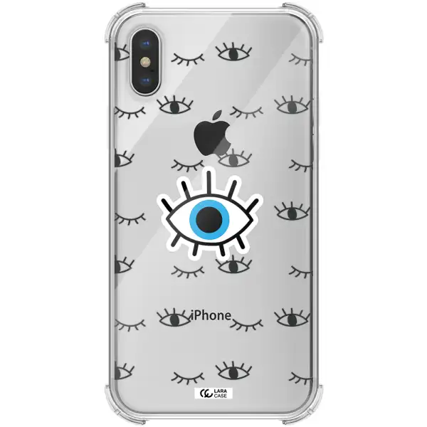 a blue eye with black eyeballs and eyelashes Apple iPhone X Clear PC Case