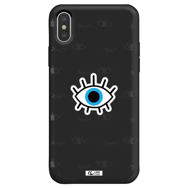 a blue eye with black eyeballs and eyelashes Apple iPhone X Silicone black Case