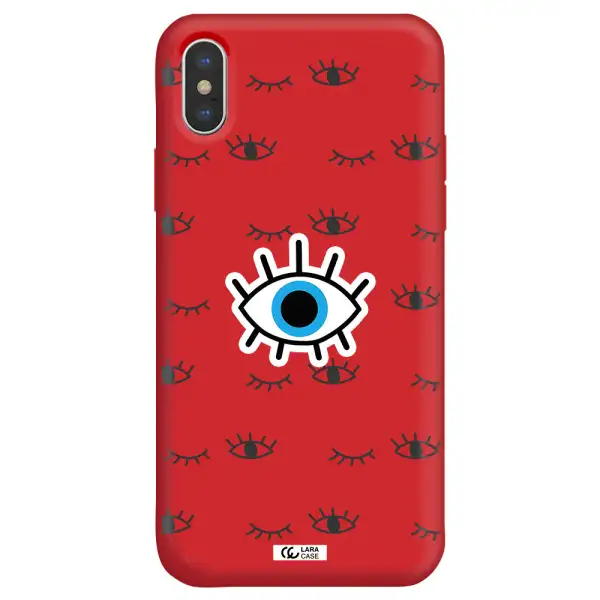 a blue eye with black eyeballs and eyelashes Apple iPhone X Silicone Imperial Red Case