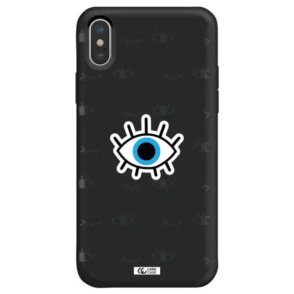 a blue eye with black eyeballs and eyelashes Apple iPhone XS Silicone black Case
