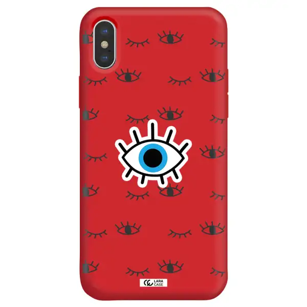 a blue eye with black eyeballs and eyelashes Apple iPhone XS Silicone Imperial Red Case