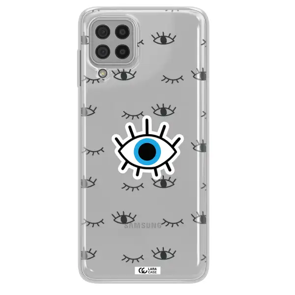 A Blue Eye With Black Eyeballs And Eyelashes Samsung A22 4G Clear Tpu Case