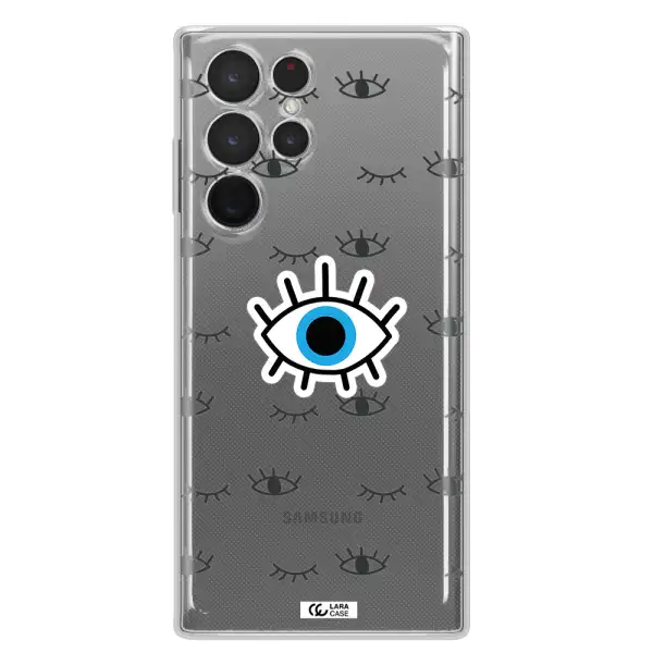 A Blue Eye With Black Eyeballs And Eyelashes Samsung S 22 Ultra Clear Tpu Case