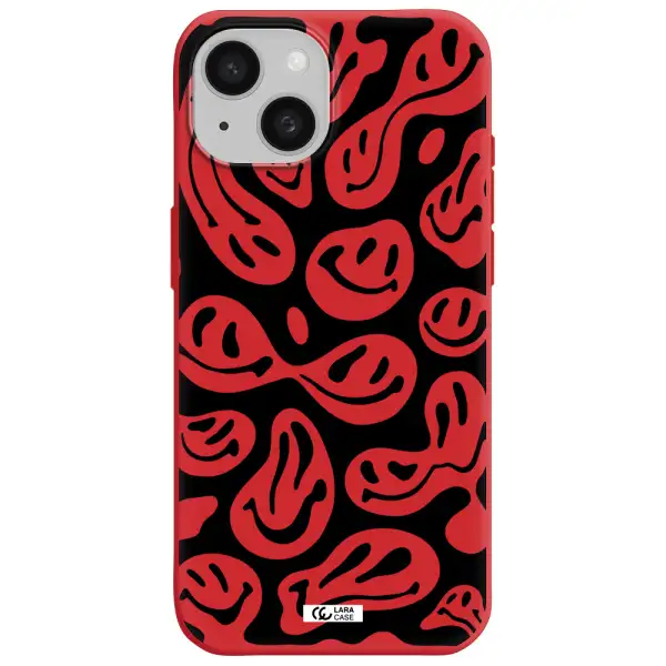 Smiley Faces Apple Iphone 15 Silicone Imperial Red Case