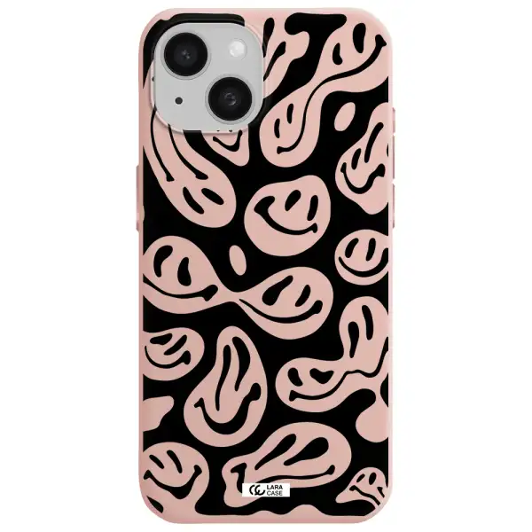 Smiley Faces Apple Iphone 15 Silicone Pastel Pink Case