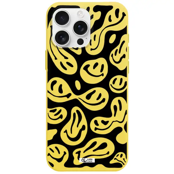 Smiley Faces Apple Iphone 16 Pro Max Silicone Canary Yellow Case