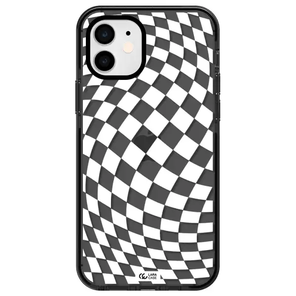 Wavy Checkered Apple iPhone 12 impact Smoke Black Case