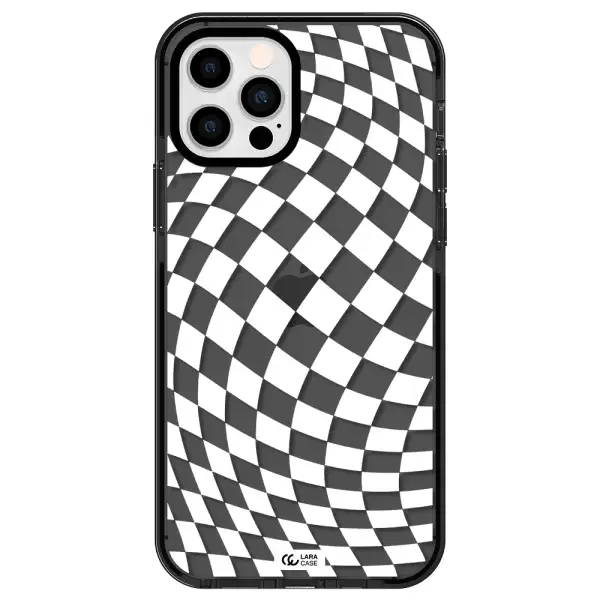 Wavy Checkered Apple iPhone 12 pro impact Smoke Black Case