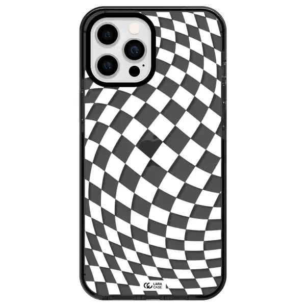 Wavy Checkered Apple iPhone 12 pro max impact Smoke Black Case