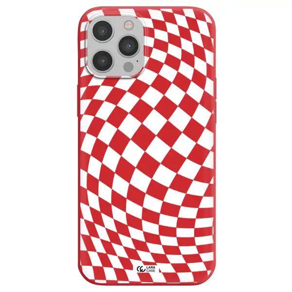 Wavy Checkered Apple iPhone 12 pro Silicone Imperial Red Case