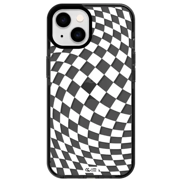 Wavy Checkered Apple iPhone 14 impact Smoke Black Case