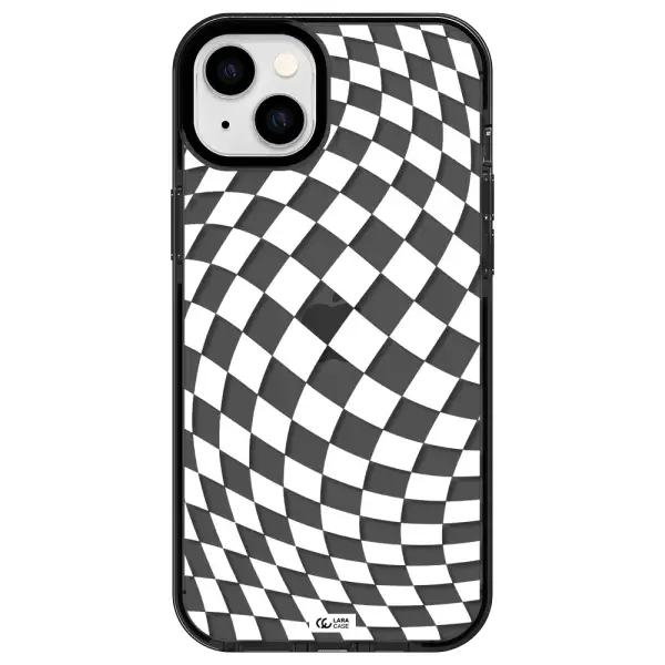 Wavy Checkered Apple iPhone 14 plus impact Smoke Black Case
