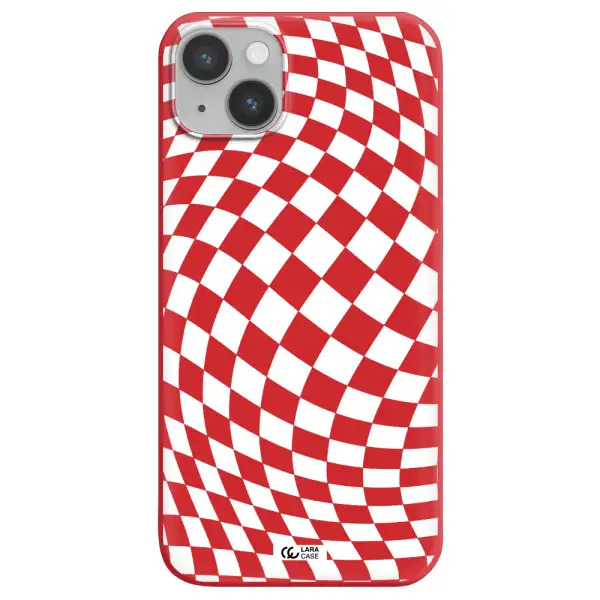 Wavy Checkered Apple iPhone 14 plus Silicone Imperial Red Case