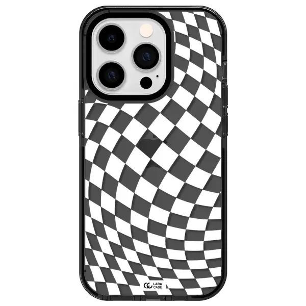 Wavy Checkered Apple iPhone 14 pro impact Smoke Black Case