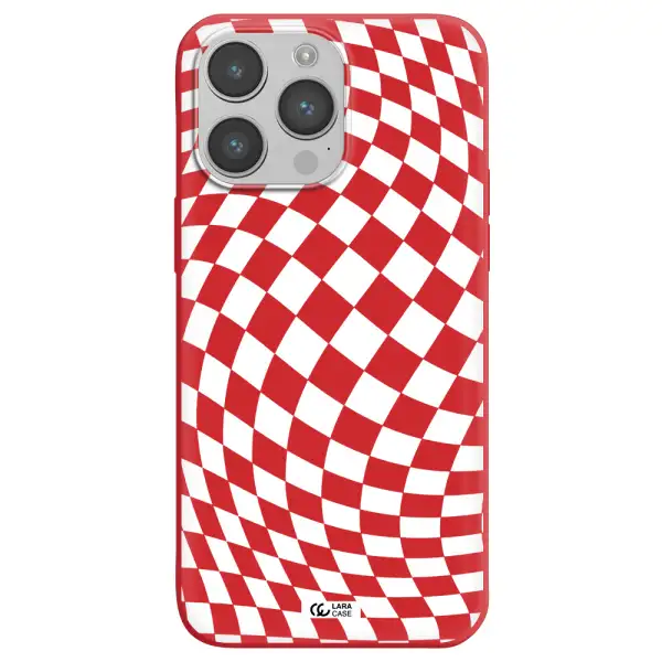 Wavy Checkered Apple iPhone 14 pro max Silicone Imperial Red Case