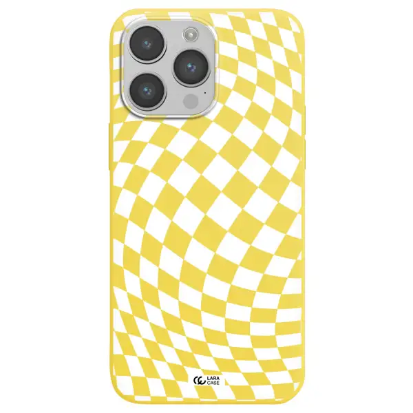 Wavy Checkered Apple iPhone 14 pro Silicone canary yellow Case