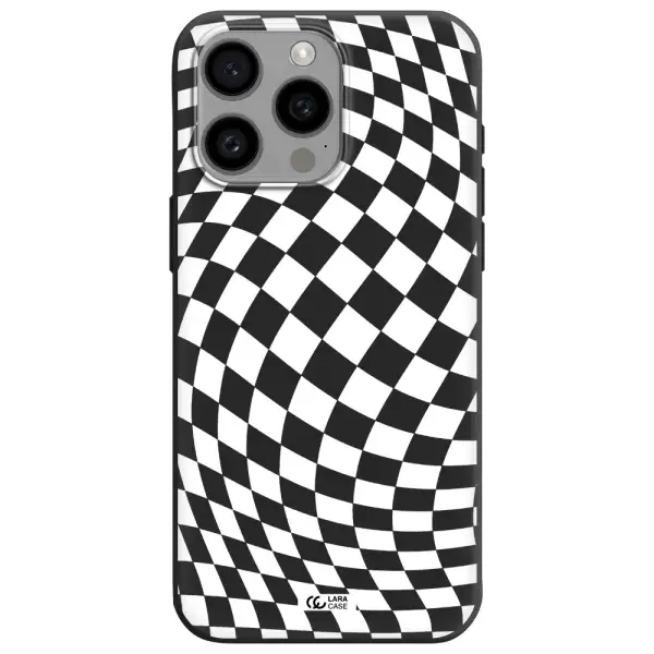 Wavy Checkered Apple Iphone 15 Pro max Silicone black Case