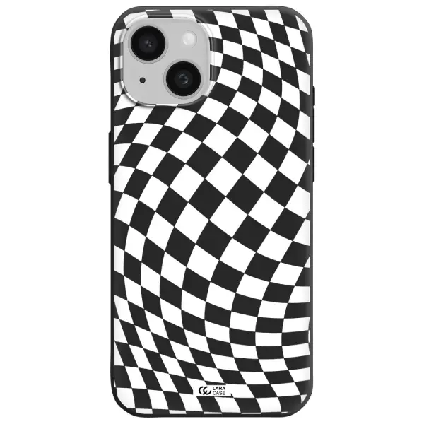 Wavy Checkered Apple iPhone 15 Silicone black Case