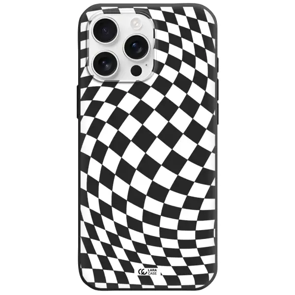 Wavy Checkered Apple Iphone 16 Pro Max Silicone Black Case