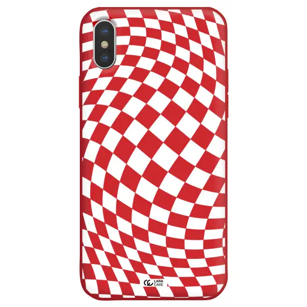 Wavy Checkered Apple iPhone X Silicone Imperial Red Case