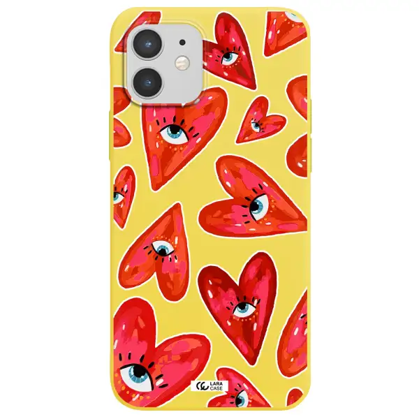 Evil Eye Heart Apple iPhone 12 Silicone canary yellow Case