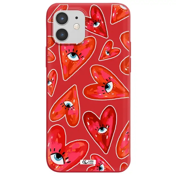 Evil Eye Heart Apple iPhone 12 Silicone Imperial Red Case