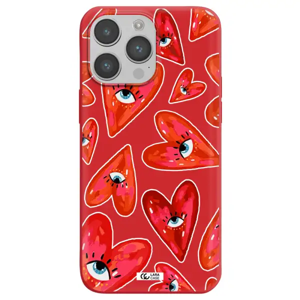 Evil Eye Heart Apple iPhone 14 pro Silicone Imperial Red Case