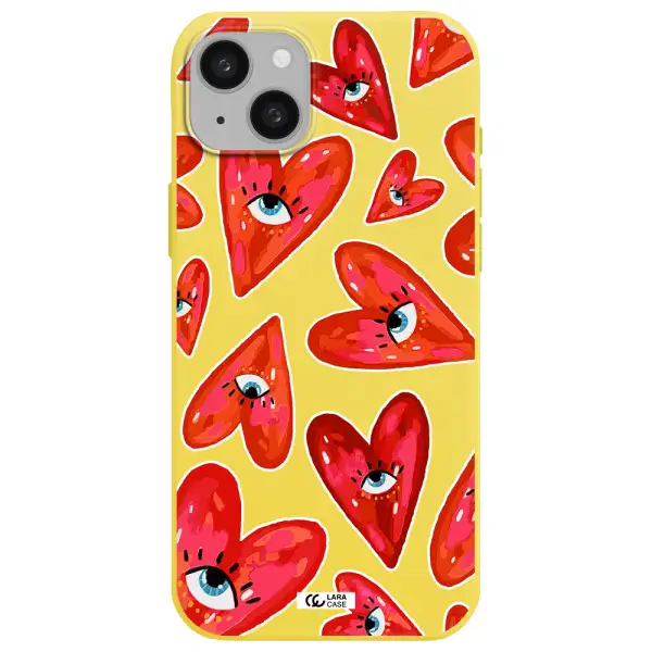 Evil Eye Heart Apple iphone 15 plus Silicone canary yellow Case