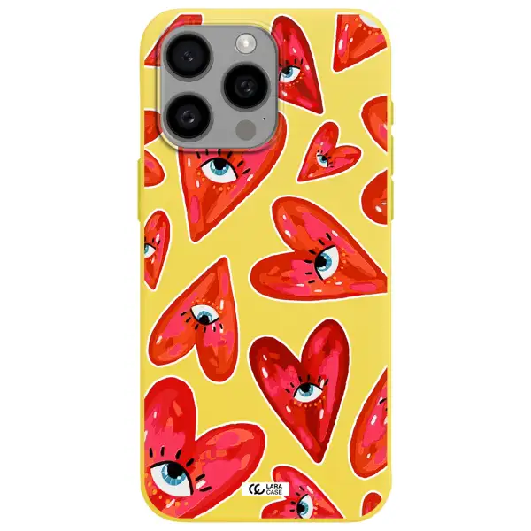 Evil Eye Heart Apple Iphone 15 Pro max Silicone canary yellow Case