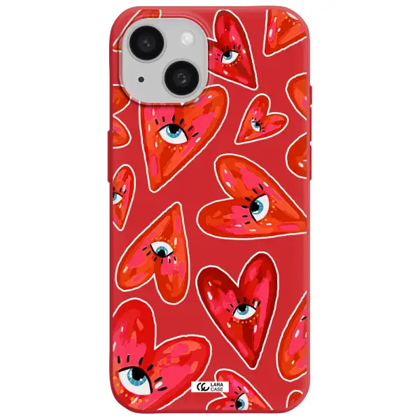 Evil Eye Heart Apple Iphone 15 Silicone Imperial Red Case