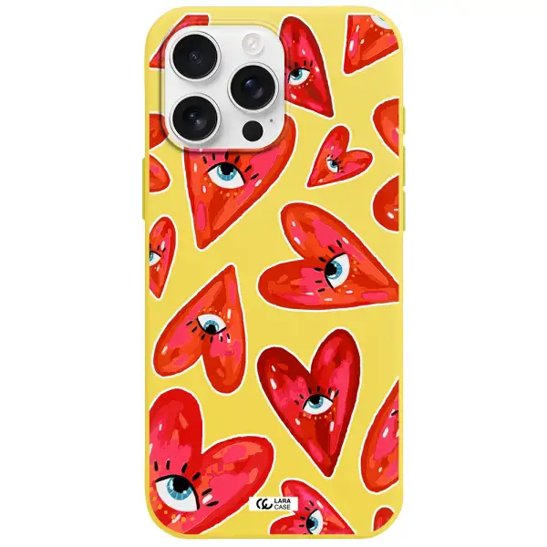 Evil Eye Heart Apple Iphone 16 Pro Max Silicone Canary Yellow Case