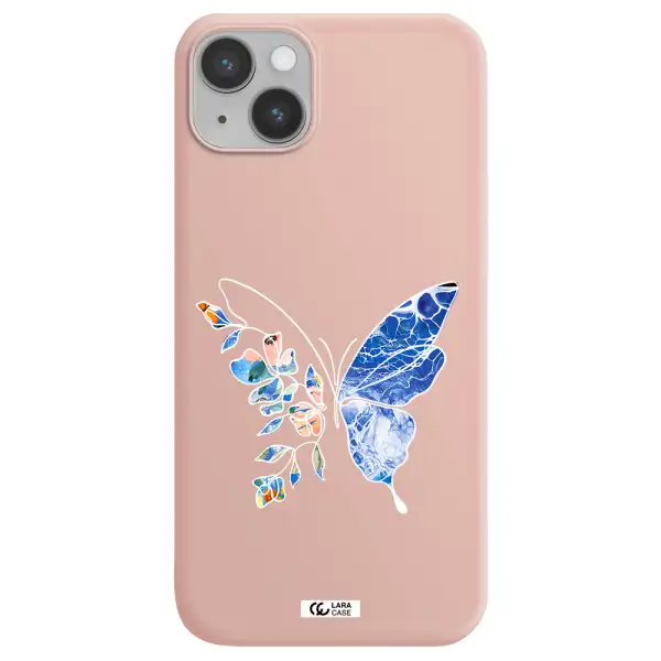 Line Butterfly Apple iPhone 14 plus Silicone pastel pink Case