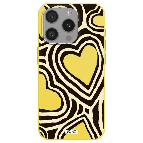 Cute Hearts Apple Iphone 15 Pro Silicone Canary Yellow Case