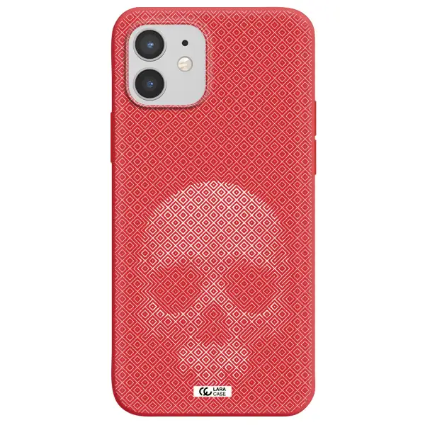 Skull Line Pattern Apple iPhone 12 Silicone Imperial Red Case