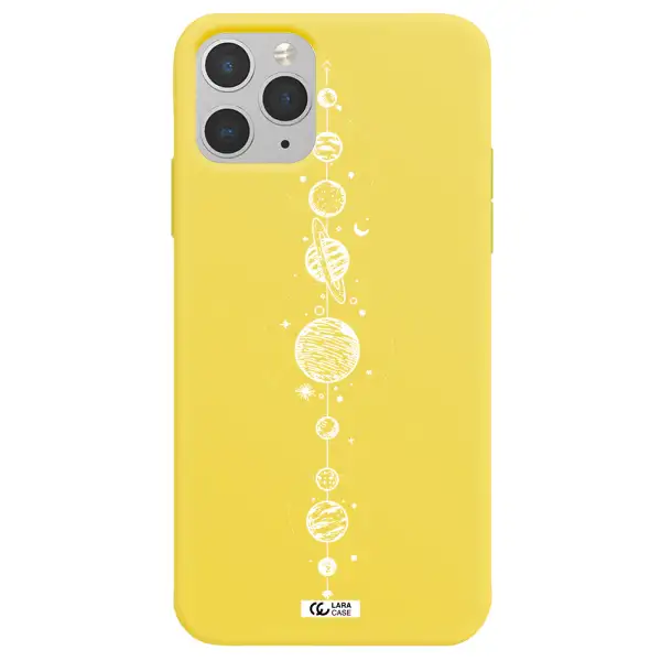 Solar System Line Art Apple iPhone 11 pro max Silicone canary yellow Case