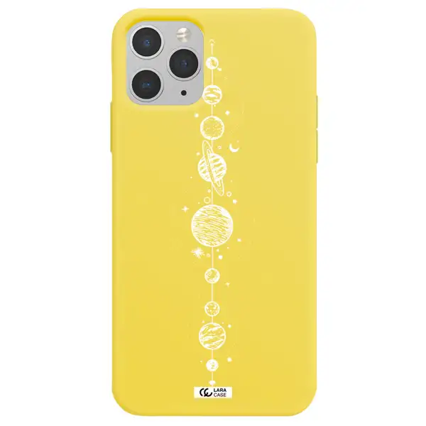 Solar System Line Art Apple iPhone 11 pro Silicone canary yellow Case