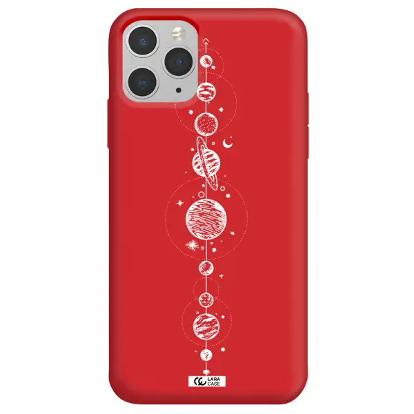 Solar System Line Art Apple iPhone 11 pro Silicone Imperial Red Case