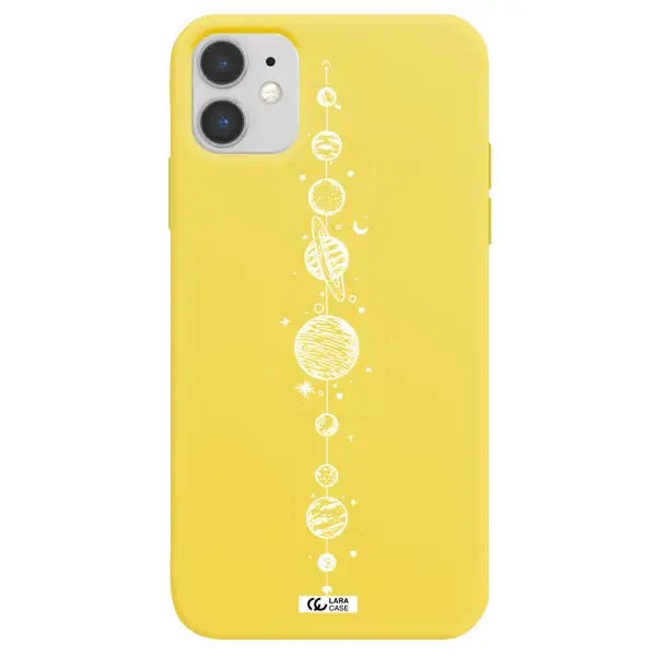 Solar System Line Art Apple iPhone 11 Silicone canary yellow Case