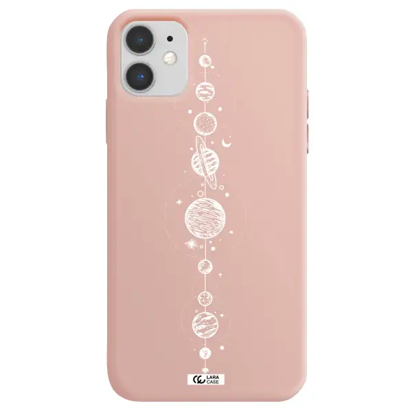 Solar System Line Art Apple iPhone 11 Silicone pastel pink Case