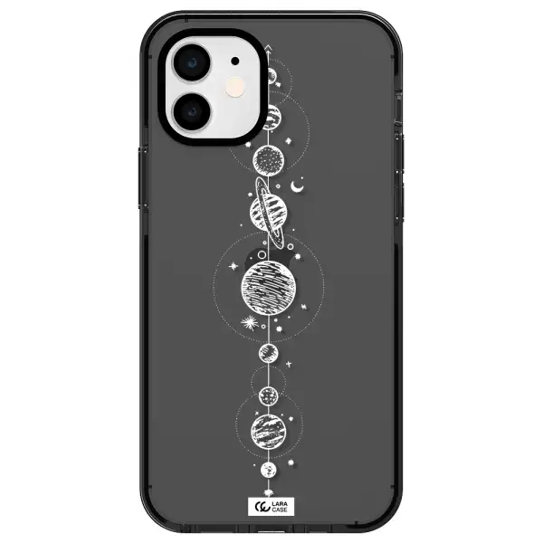 Solar System Line Art Apple iPhone 12 impact Smoke Black Case
